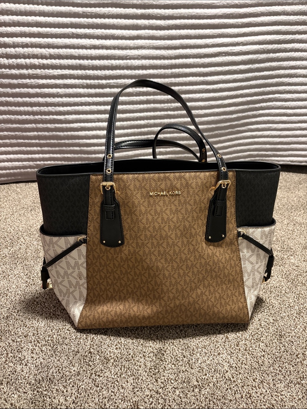 Michael Kors Tricolor Logo Tote - Brown/Black/Cream
